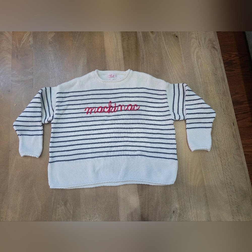 Pink Pineapple Mackinac Island Striped Knit Sweater - Small - Preppy Coastal